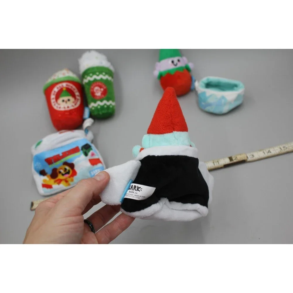 Bark Box Dog Toy Christmas Lot Of 7 Gnomes Candy Land  Coffee Lattes Shirt Small